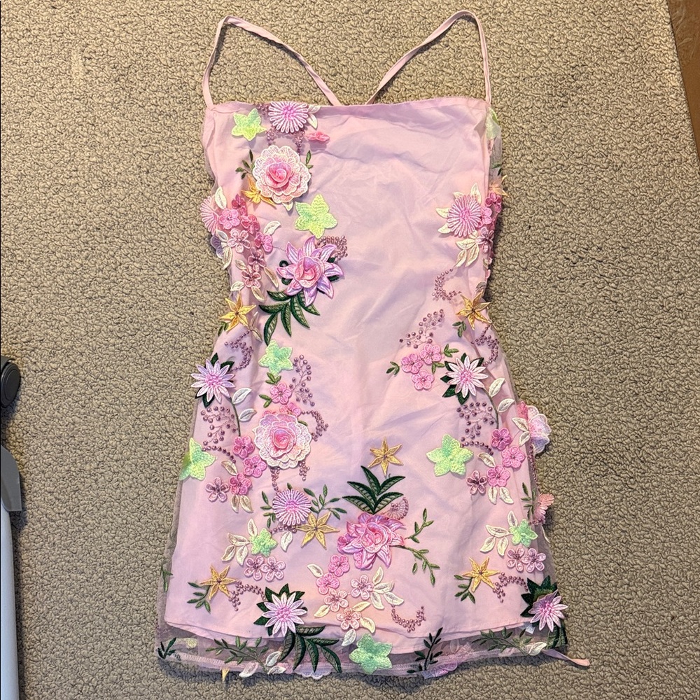 Floral Embroidered Pink Dress
